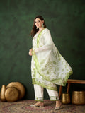 Green & White Roman Silk Embroidered Kurta With Trouser & Dupatta - Bhumi | Grocsy
