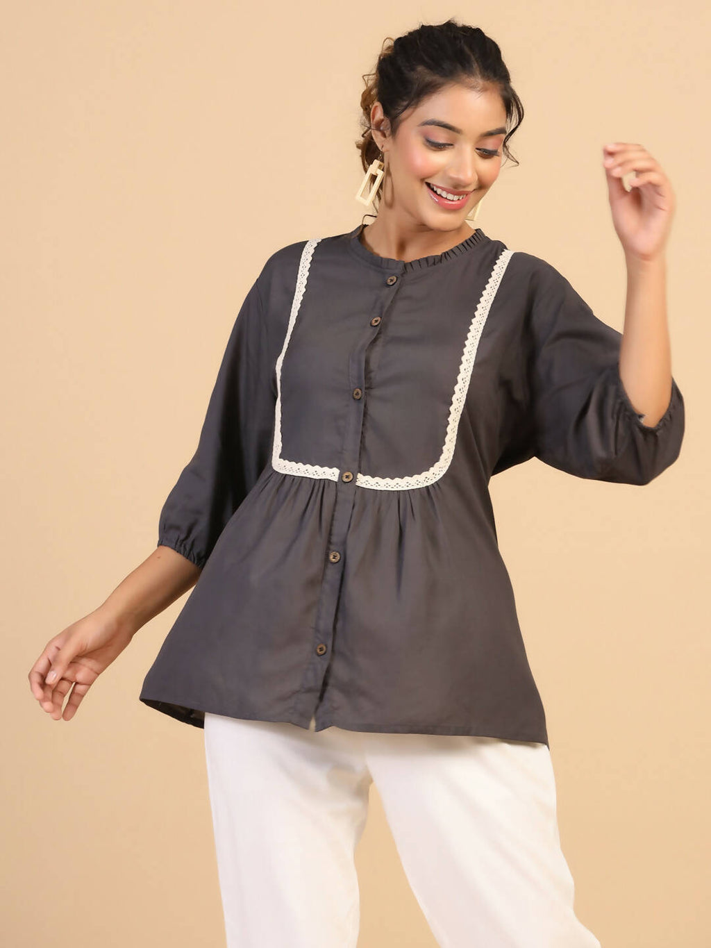 Womens Grey Rayon Solid Top - Keeva | Grocsy