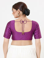 Joban Fashion Purple Taffeta Silk Elbow Sleeveless Front Open Blouse | Grocsy