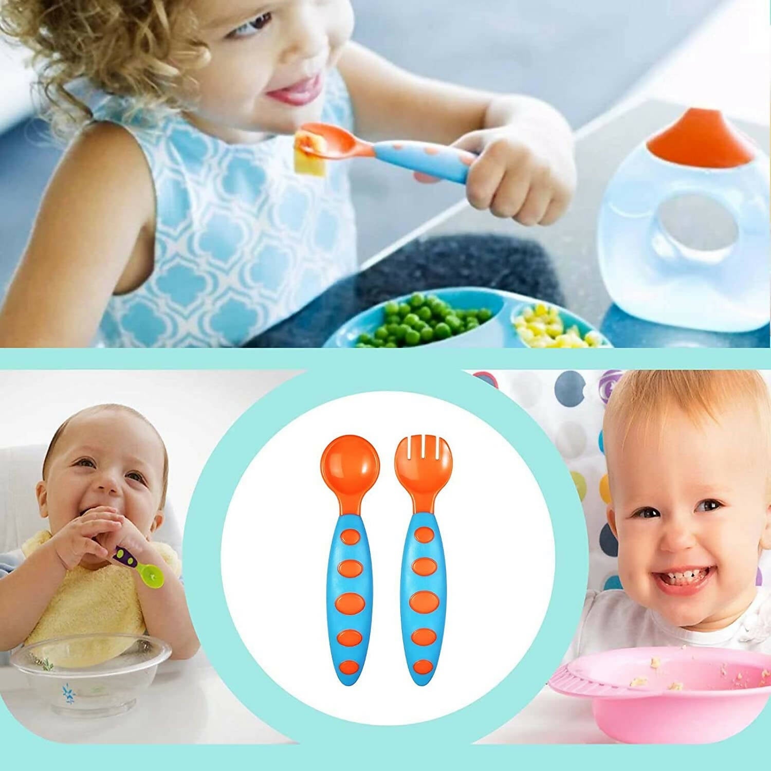 Safe-O-Kid Bpa Free Extra Safe Silicone Feeding/Training Spoon With Box For Baby- Blue & Orange | Grocsy
