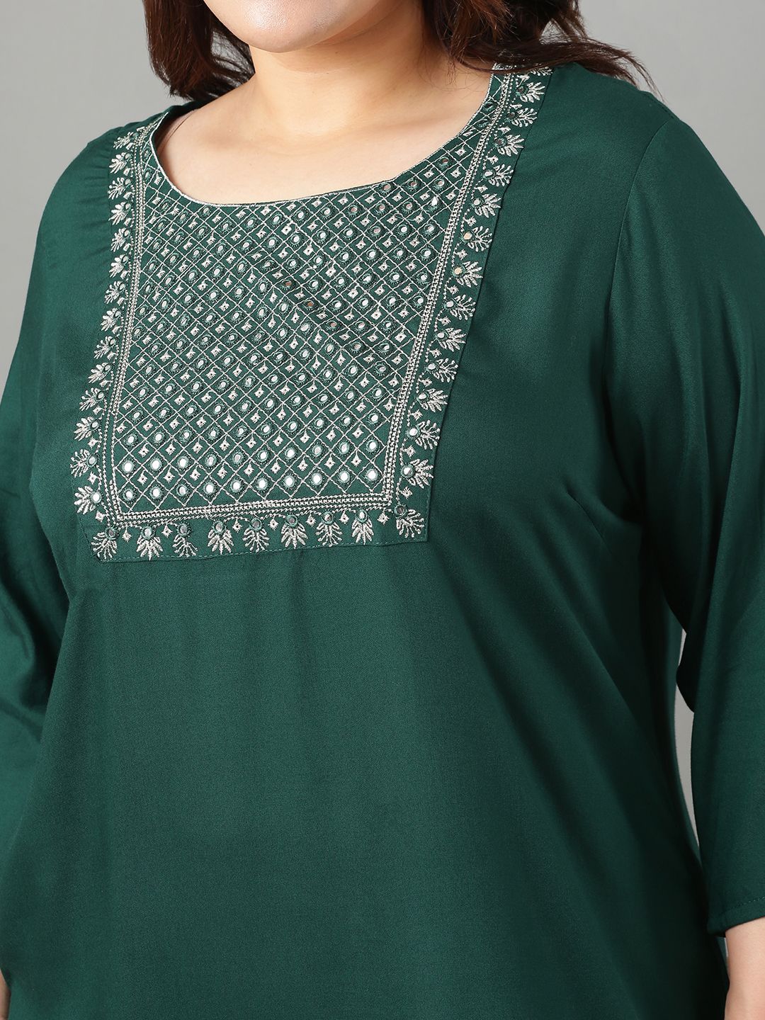Sztori Plus Size Floral Yoke Design Thread Work Straight Kurta | Grocsy