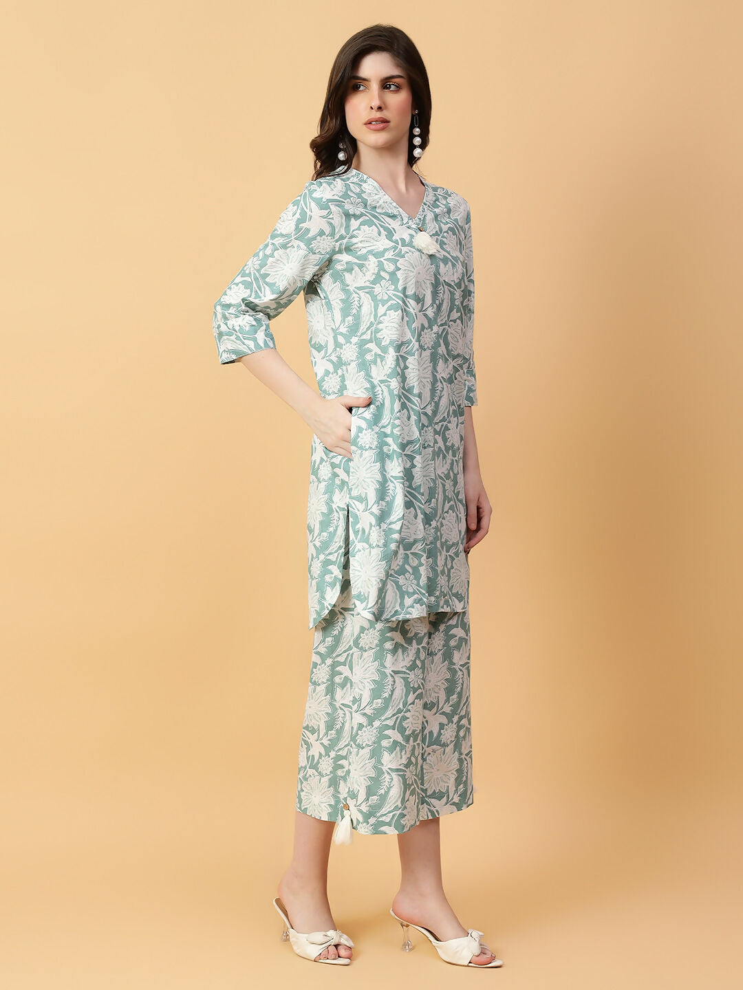 Joban Fashion Green Cotton Printed & Hand Work Co-ord Set | Grocsy