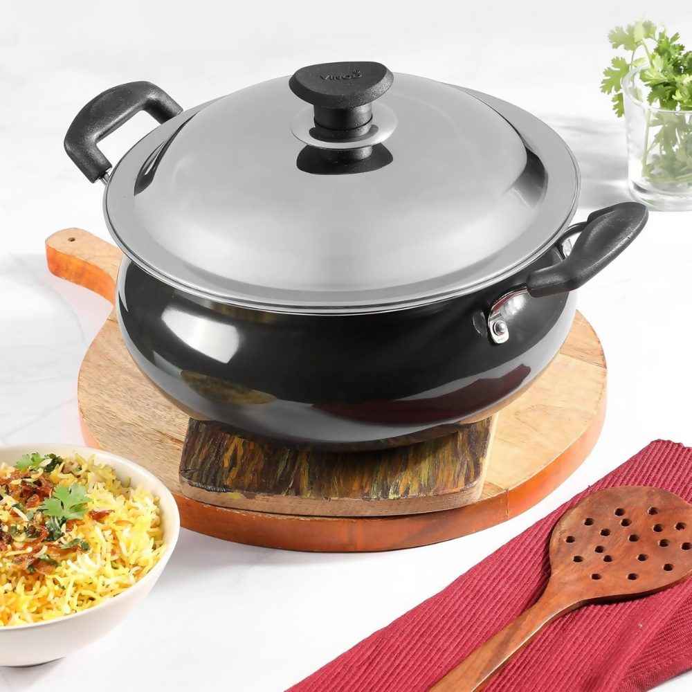 Vinod Black Pearl Hard Anodised Non Stick Handi with Lid | Grocsy