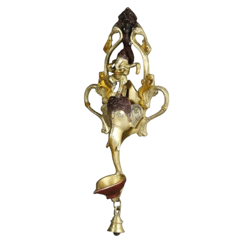 CraftVatika Ganesha Design Spiritual Brass Bell Oil Diya Lamp | Grocsy