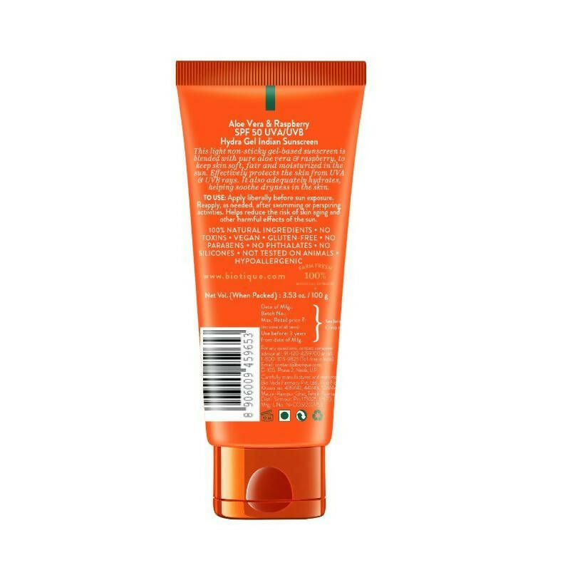 Biotique Advanced Ayurveda Aloe Vera & Raspberry SPF 50 Hydra Gel Sunscreen | Grocsy