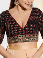 Joban Fashion Black Cotton Padded Blouse With V Neck Elbow Sleeves | Grocsy