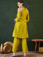 Sangria Embroidered Kurta & Palazzo With Bag Kurta Set | Grocsy