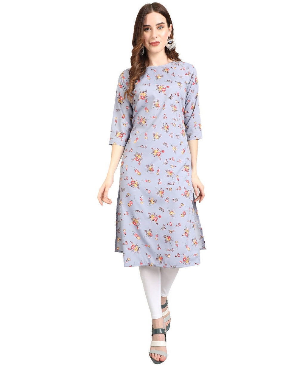 Vamika Grey French Crepe Printed Party Wear/Casual Wear Kurti | Grocsy