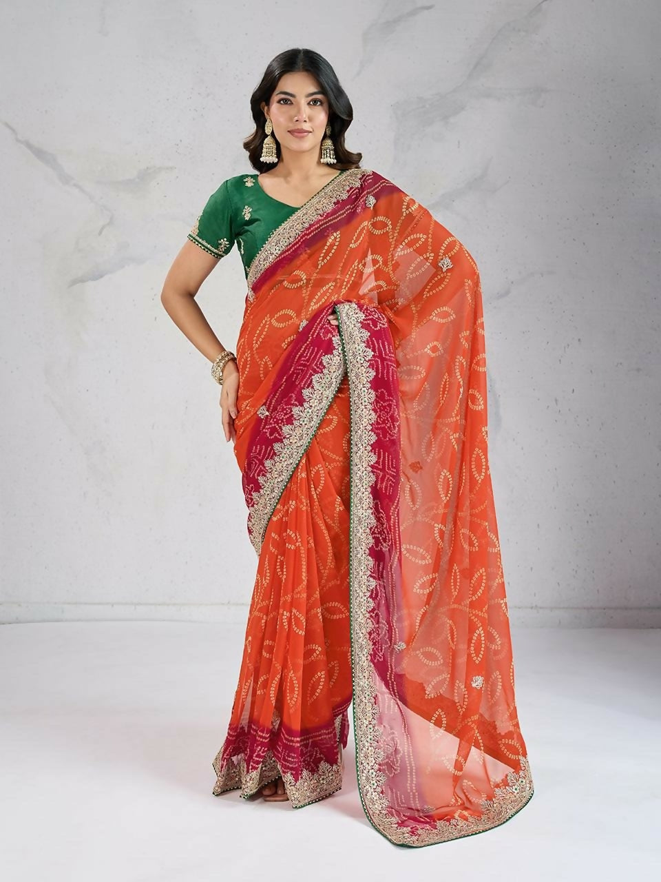 Ai Fashion Orange Georgette Digital Print Party Wear Saree | Grocsy