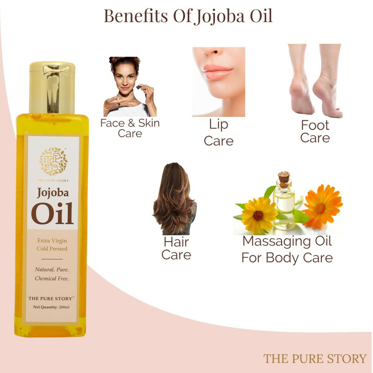 The Pure Story Natural Cold Pressed Jojoba Oil for Hair & All Body parts | Grocsy