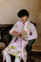 Falling Raw Silk Lavinder Taruni Hamsa Kurta Set By Hilo Design | Grocsy