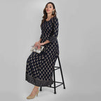 Juniper Women's Navy Rayon Printed Flared Dress | Grocsy