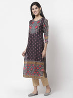 Myshka Women Multicolor Cotton Blend Printed 3/4 Sleeve Round Neck Kurta | Grocsy