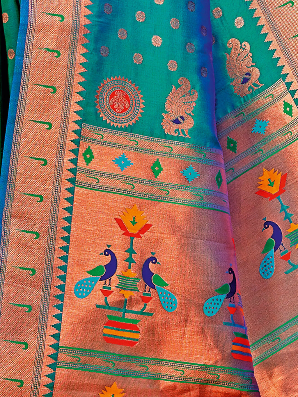 Shree Shyam Fashion Paithani Silk Sea Green Saree | Grocsy