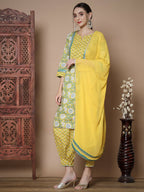 Myshka Women's Yellow A-Line Kurta & Salwar With Dupatta | Grocsy