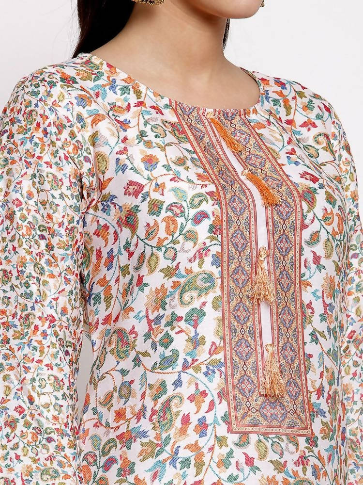 Myshka Women's Multi Cotton Printed Full Sleeve Round Neck Casual Kurta | Grocsy