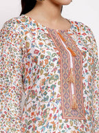 Myshka Women's Multi Cotton Printed Full Sleeve Round Neck Casual Kurta | Grocsy