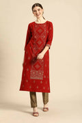 Janasya Women's Rust Crepe Ethnic Motifs Casual Straight Kurta | Grocsy