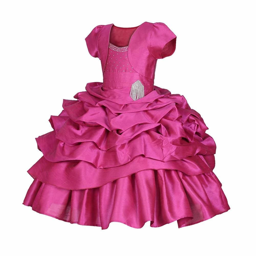 Asmaani Baby Girl's Pink Colour Satin A-Line Maxi Full Length Dress (AS-DRESS-22118) | Grocsy