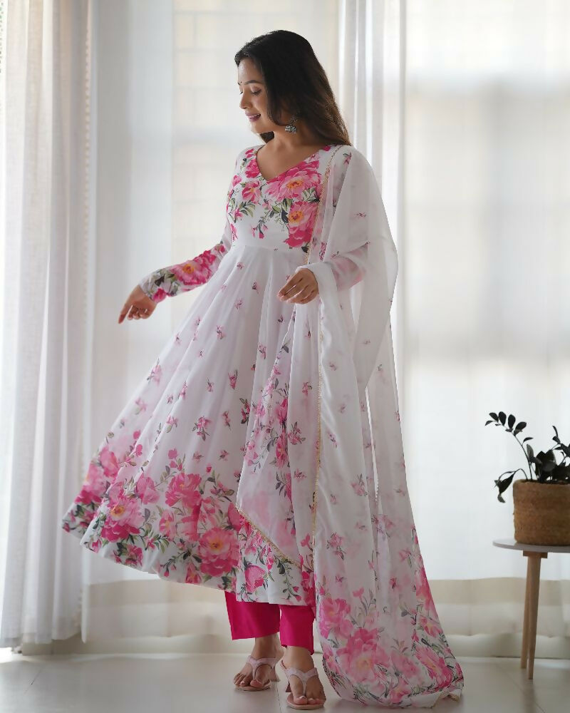 Joban Fashion White Kurta Set Organza Sequin Embroidery Work | Grocsy