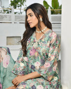 Vaasva Women's Green Tissue Gota Embroidered Suit Set With Solid Pant And Embroidered Dupatta | Grocsy