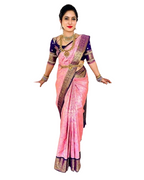 Vamika Weaving Banarasi Jacquard Pink Kanjivaram Saree | Grocsy