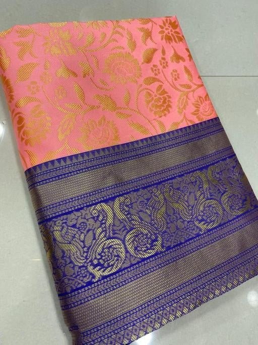 Vamika Weaving Banarasi Jacquard Pink Kanjivaram Saree | Grocsy