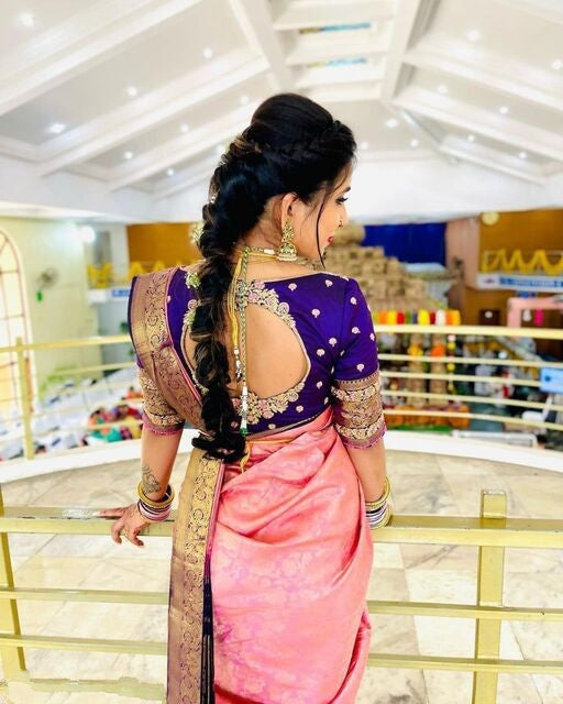 Vamika Weaving Banarasi Jacquard Pink Kanjivaram Saree | Grocsy