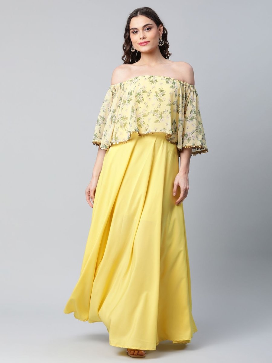 Ahalyaa Women Crepe Printed Yellow Dress | Grocsy