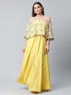 Ahalyaa Women Crepe Printed Yellow Dress | Grocsy