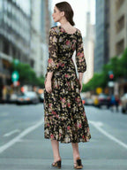 Souchii Black Floral Chiffon Dress | Grocsy