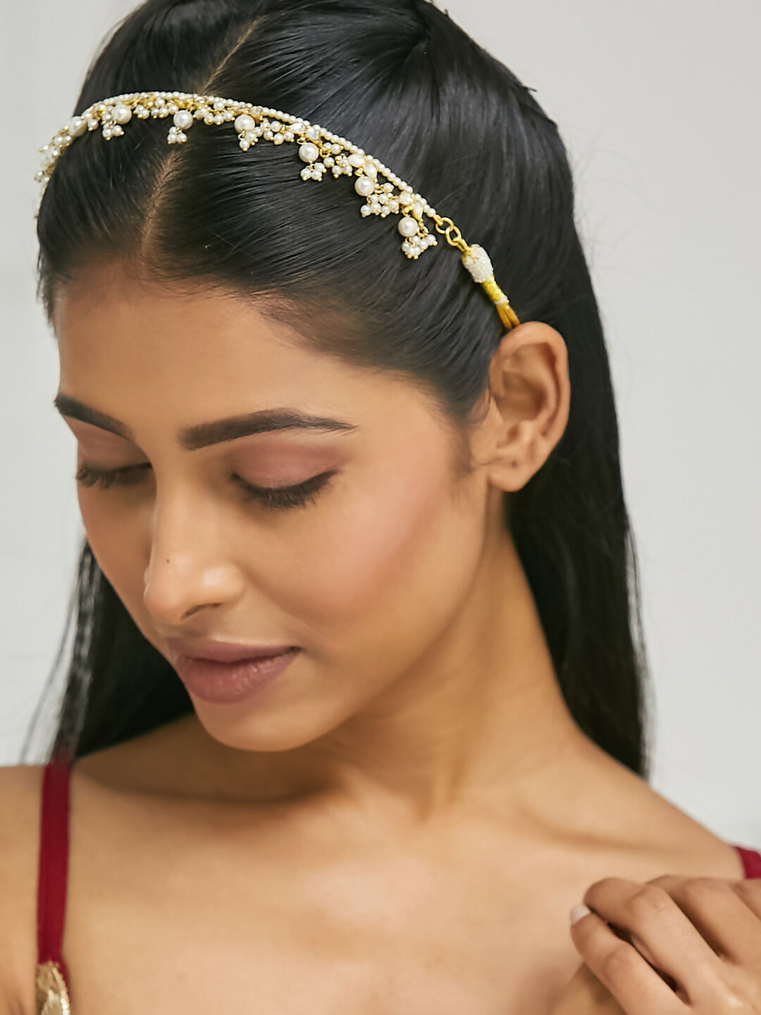 Nuyug 22K Gold-Plated Kundan & Pearl Studded Matha Patti Head Jewellery | Grocsy