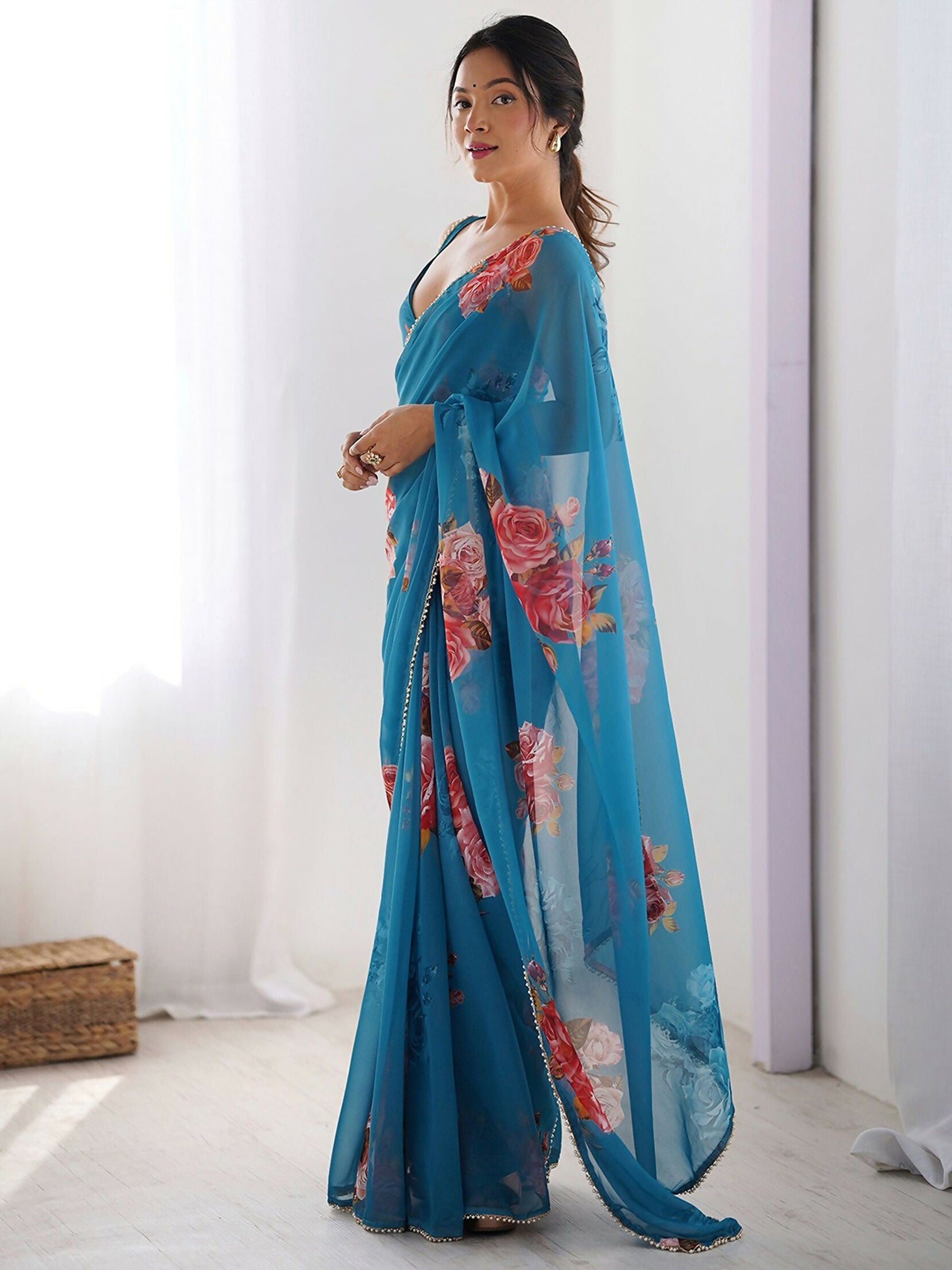 Traditional Partywear Blue Georgette Fancy Saree-Pavitra | Grocsy