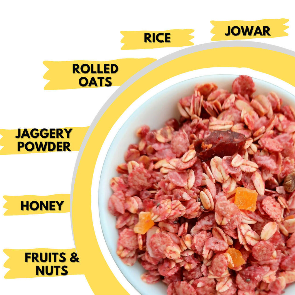 Born Reborn Strawberry Oats & Millets Muesli with Honey and Jaggery | Grocsy