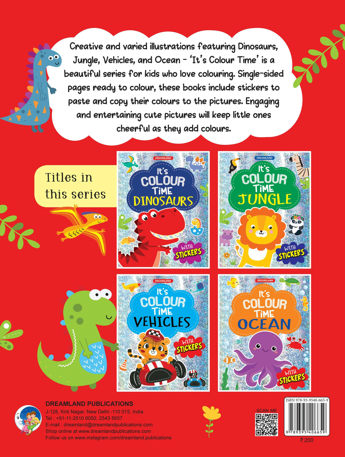 Dreamland Dinosaurs- It's Colour time with Stickers : Children Drawing, Painting & Colouring Book | Grocsy
