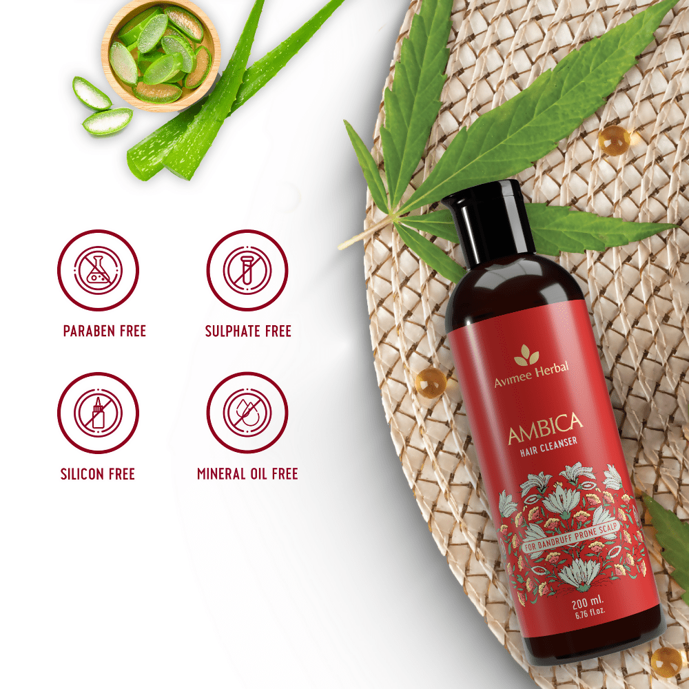 Avimee Herbal Ambica Hair Cleanser Fights Dandruff & Moisturizes Scalp Naturally, With Aloe Vera, Apple Cider Vinegar, Tea Tree, Neem Oil | Grocsy