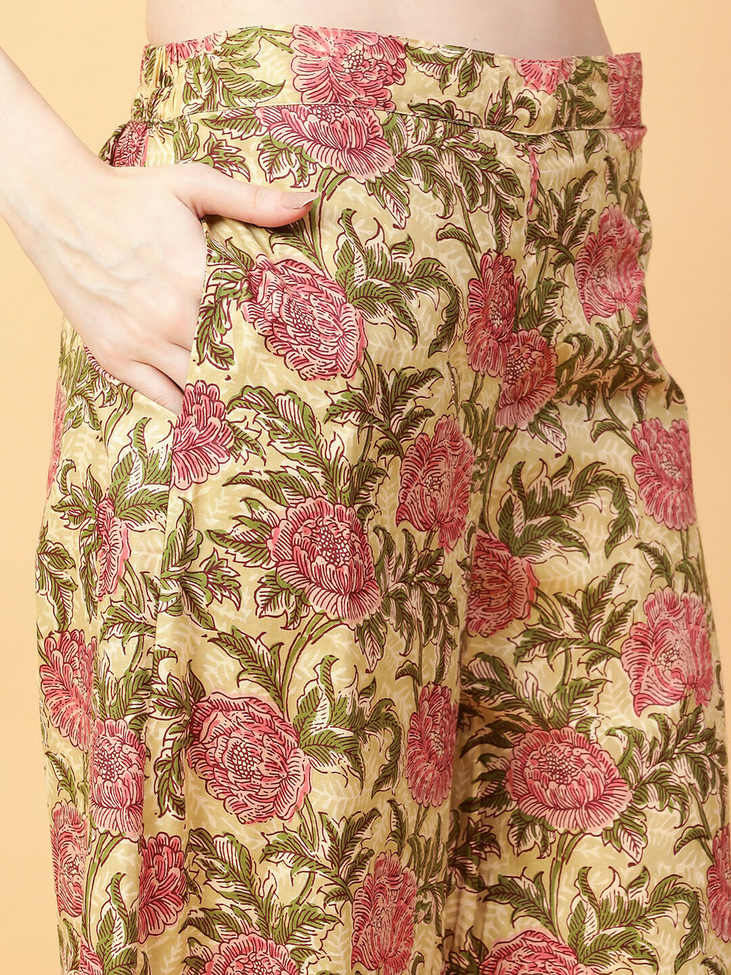 Joban Fashion Beige Cotton Printed & Hand Work Co-ord Set | Grocsy