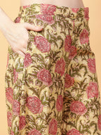 Joban Fashion Beige Cotton Printed & Hand Work Co-ord Set | Grocsy