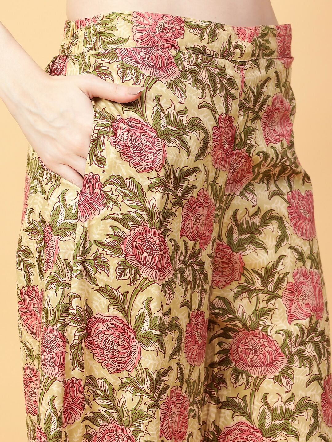 Joban Fashion Beige Cotton Printed & Hand Work Co-ord Set | Grocsy