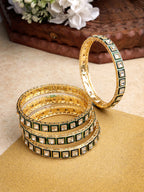NVR Women's Set Of 4 Gold-Polished Green Kundan-Studded Traditional Bangles | Grocsy