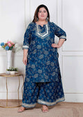 Miravan Plus Size Women'S Cotton Floral Printed V-Neck Kurta With Flared Palazzo | Grocsy