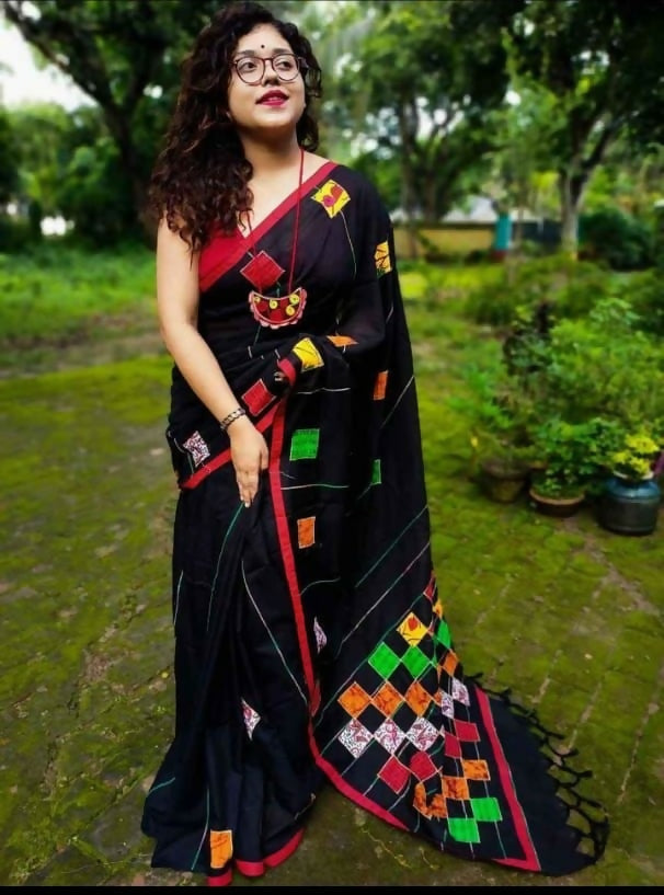Exclusive Collection Multy Beautiful Cotton Applique Work Saree | Grocsy