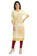 Snehal Creations Yellow Rayon Textured Print Long Kurta For Women | Grocsy