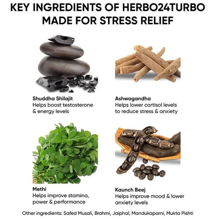 Dr. Vaidya's Herbo 24 Turbo Capsules For Stress Relief | Grocsy