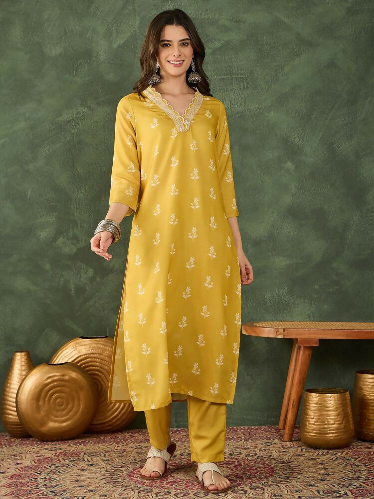 The52 Women's Gorgeous Rayon Fabric Printed Work Straight Kurta Pant and Dupatta Set | Grocsy