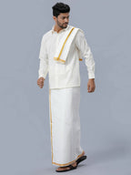 Ramraj Cotton Premium Wedding Cream Readymade Dhoti, Shirt & Towel Set Dhanvanthri | Grocsy