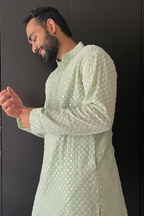 Pista Green Mirror Work Designer Kurta by Hilo Design | Grocsy