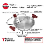 Hawkins Tri-Ply Stainless Steel Deep-Fry Pan with Glass Lid Silver (SSD15G) | Grocsy