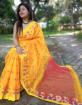 Exclusive Collection Yellow Beautiful Handloom Silk Cotton Saree | Grocsy