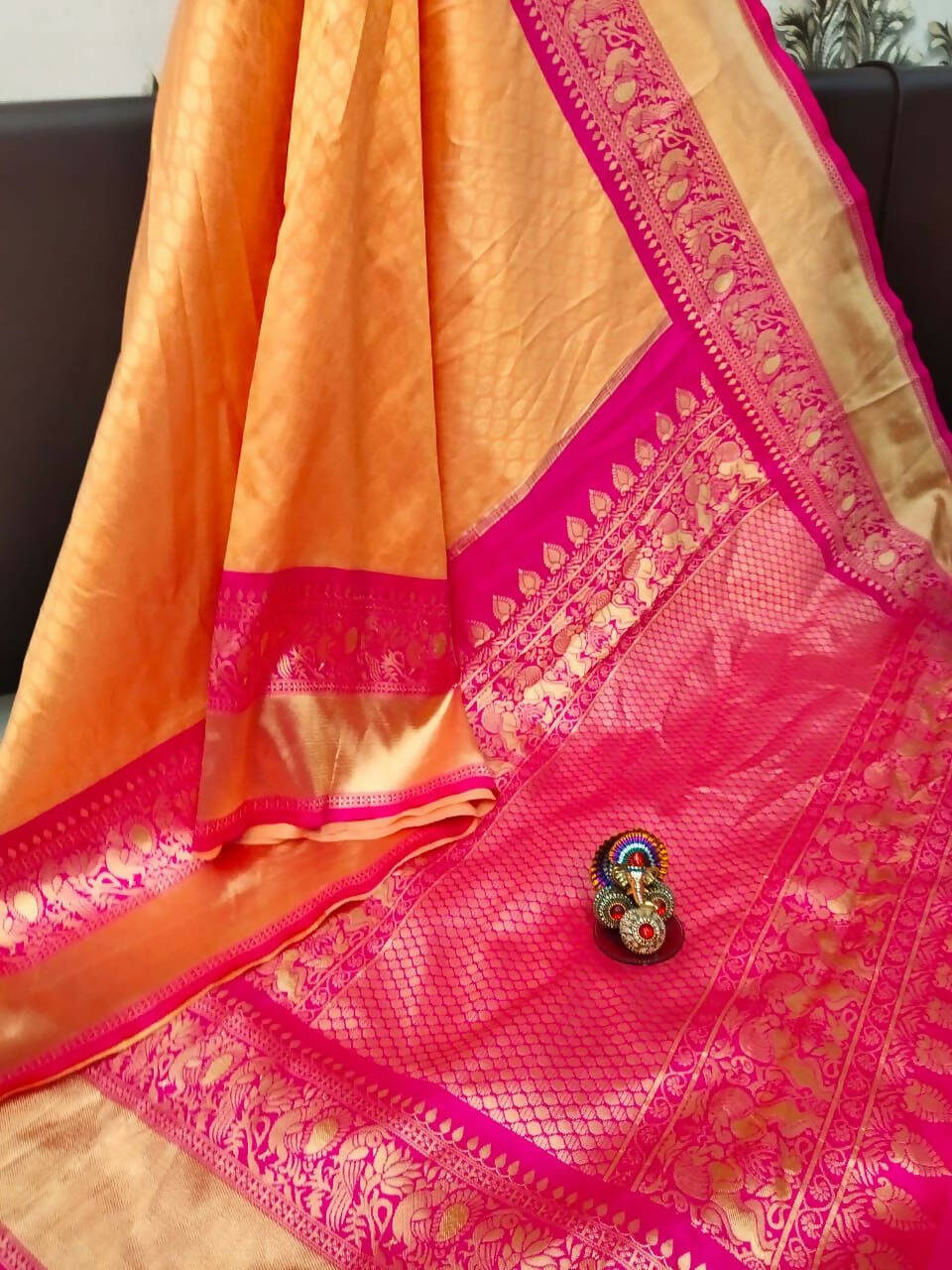 DEIANA'S Beautiful Designer Golden zari Soft Lichi Silk Saree - Yellow | Grocsy